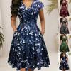 V-Neck Floral Print Midi Dress with Ruffled Waist In Multi-colors