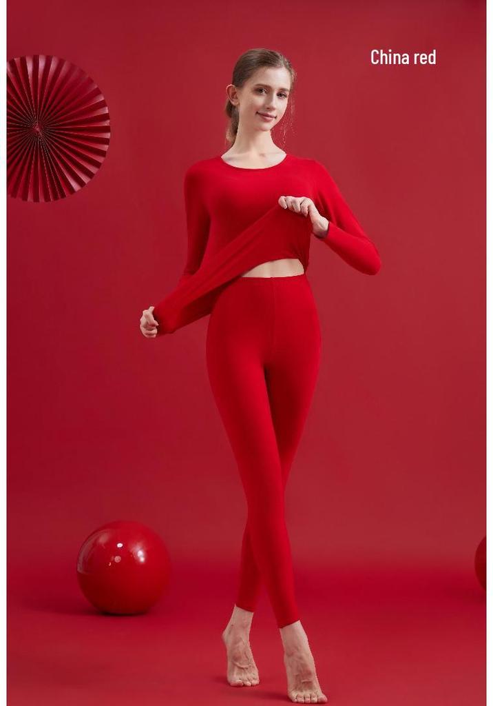 Women's Autumn Lambswool & Fleece Thermal Set: 460g Brushed Velvet Top & Bottoms for Cold Weather
