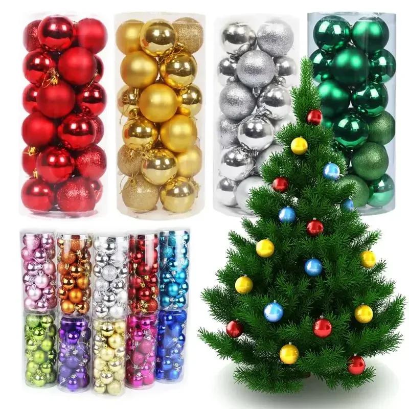 3/4/6/8cm 24Pcs Christmas Tree Balls Multicolor Xmas Ball Decorations Glitter Christmas Baubles Ornament Ball Party Home Decor Lij