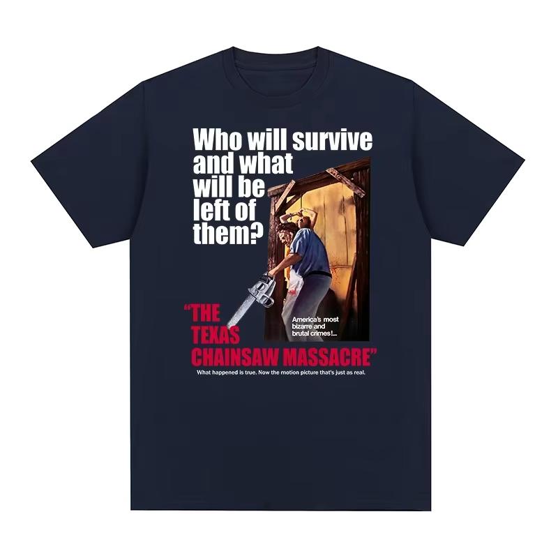 2026 Neu The Texas Chainsaw Massacre Vintage Horrorfilm-Poster-Stil Grafikdruck Unisex 100% Baumwolle Rundhals Kurzarm T-Shirt