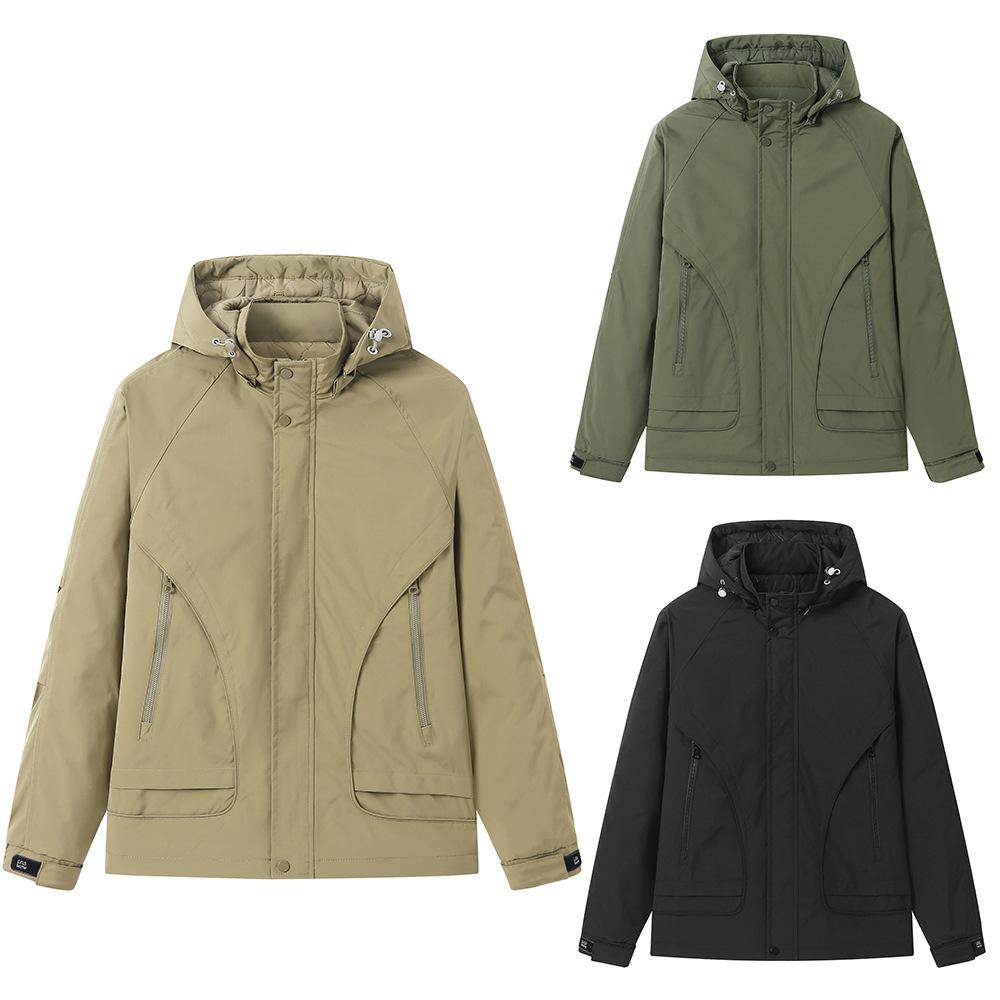 Men's Spring and Autumn Jacket Solid Color Cotton Hooded Windbreaker Outdoor Sports Jacket Men's Jacket