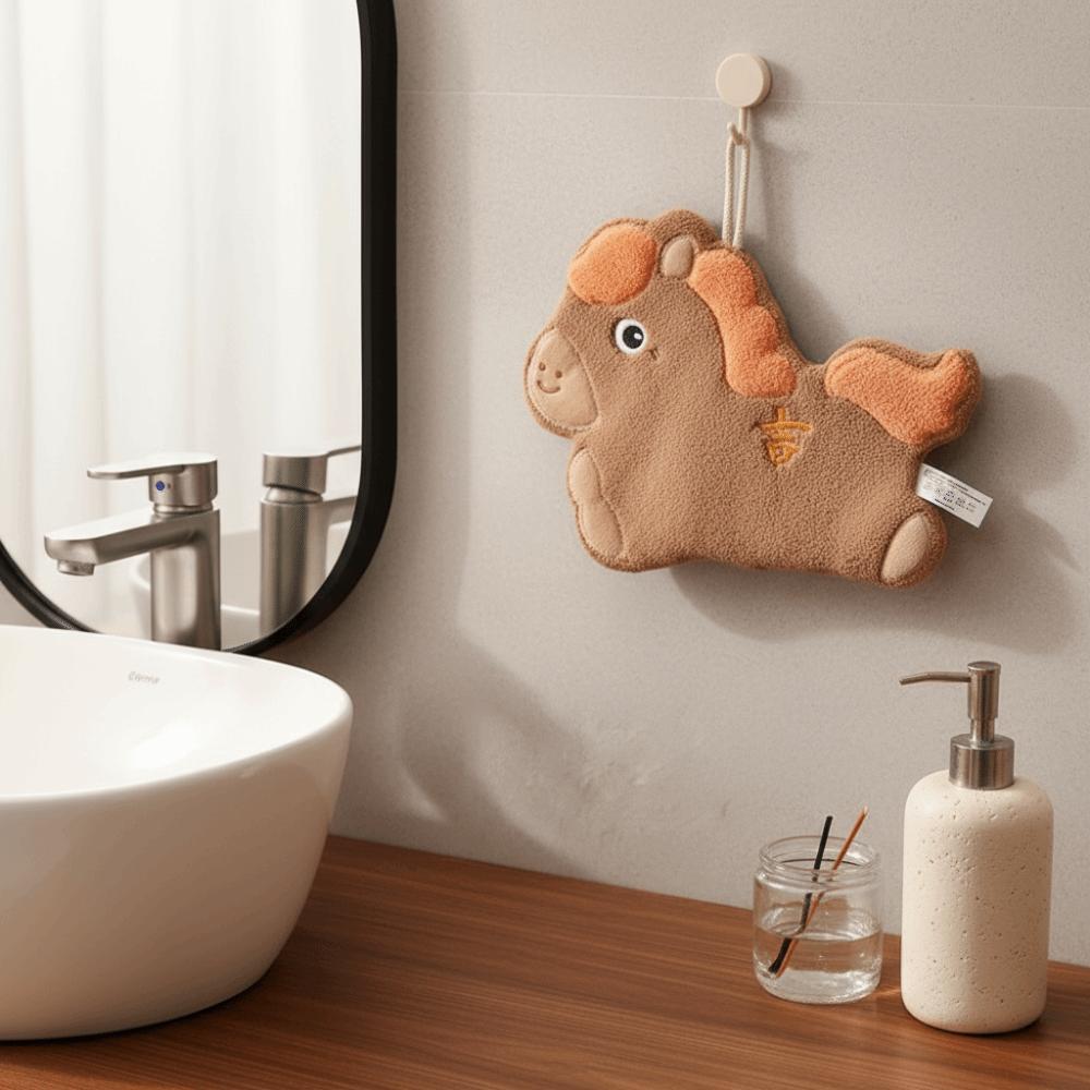 Super Absorbent Coral Fleece Towel Hanging Hand-Wiping Towel Lucky Horse Hand Towel  Kitchen