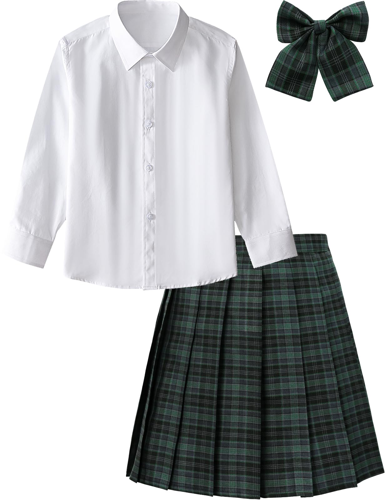 

Uniform Long Sleeve Cosplay Check Set [SHELISTEN] Skirt, Women s Shirt, 3-Piece (Green, S) зелений