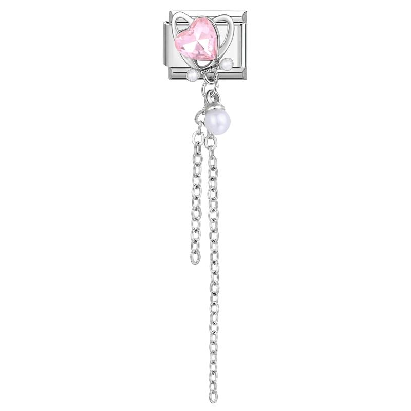 Zircon Long Tassel Butterfly Bow Knot Heart Italian Charm Links Fit 9mm Bracelet Stainless Steel DIY Jewelry Making