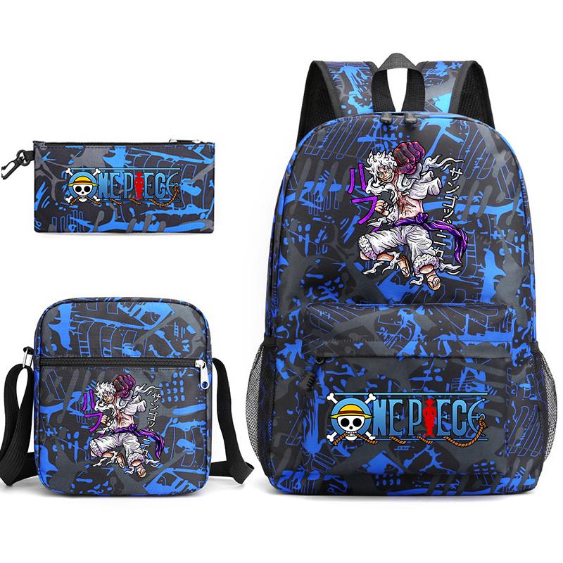One Piece Luffy Anime Print Student Backpack Set Shoulder Bag Pencil Case Boys Girls School Bags