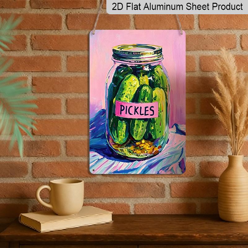 2D Flat Pickle Jar Aluminum Sign | 8x12 Inch Decorative Plaque, Horizontal Aesthetic Poster for Living Room, Bedroom, Pantry - Easy To Hang
