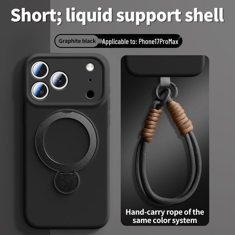 

Rotating Liquid Silicone Stand Case with Magnetic Wrist Lanyard for iPhone 17 Pro Max iPhone 15