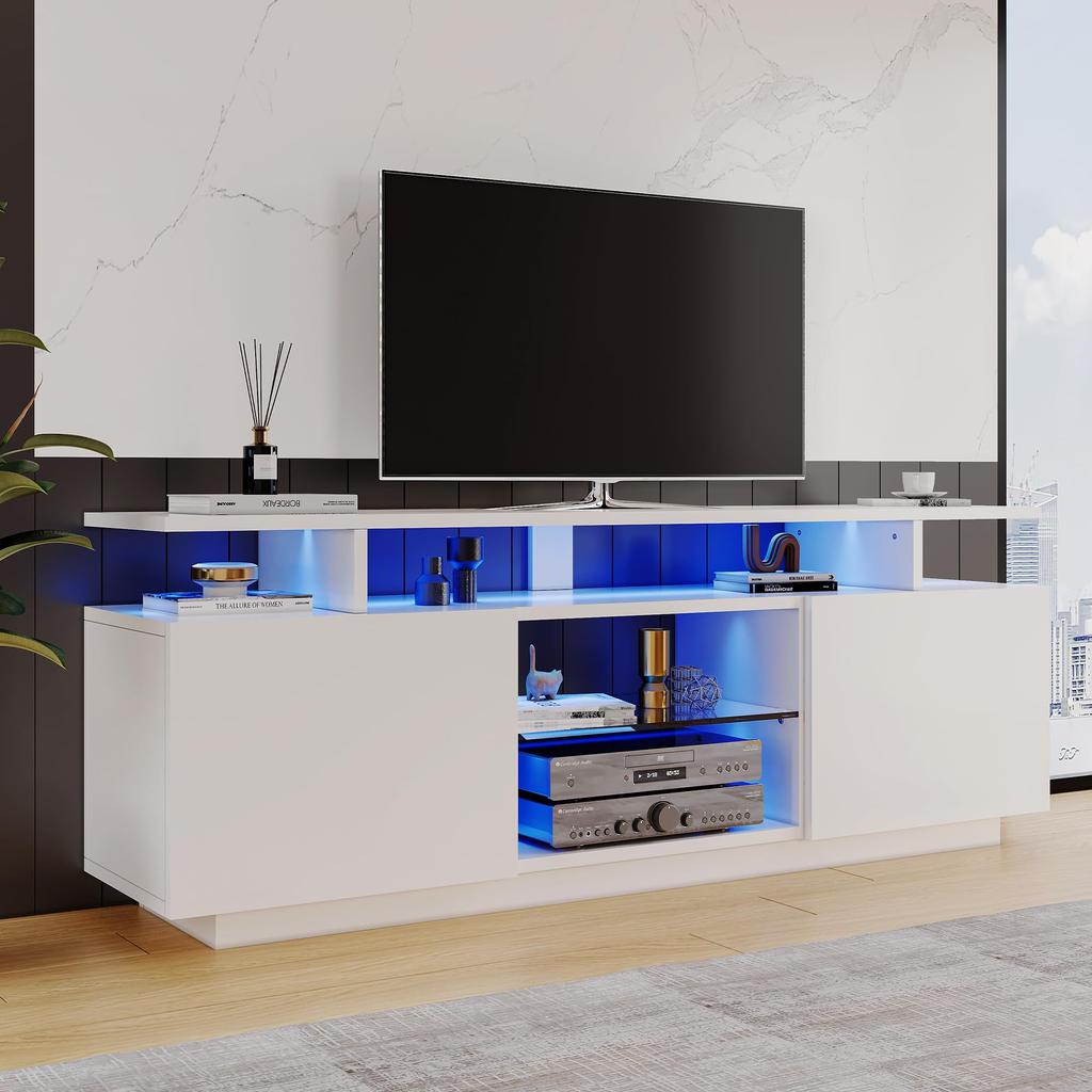 TV Board TV Cabinet High Gloss Lowboard TV Stand Television Up To 60 Inches, Flap Door, Glass Shelf, Handleless Design, 140cm, Living Room, Black