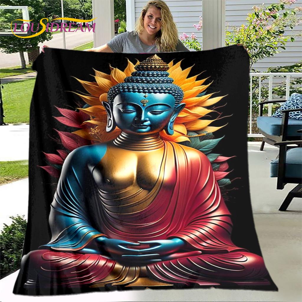 3D Šákjamuni Buddha Guanyin Bódhisattva Buddhismus Víra Náboženství Deka Měkká deka pro domácnost Modlete se Ložnice Postele na pohovku