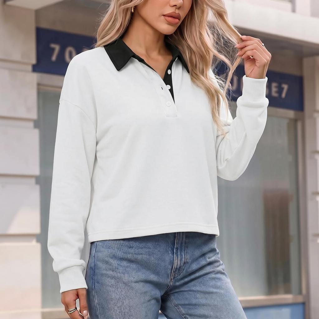 Women's Casual Color Neck Sweatshirt for Daily Wear, Comfortable Pullover Top