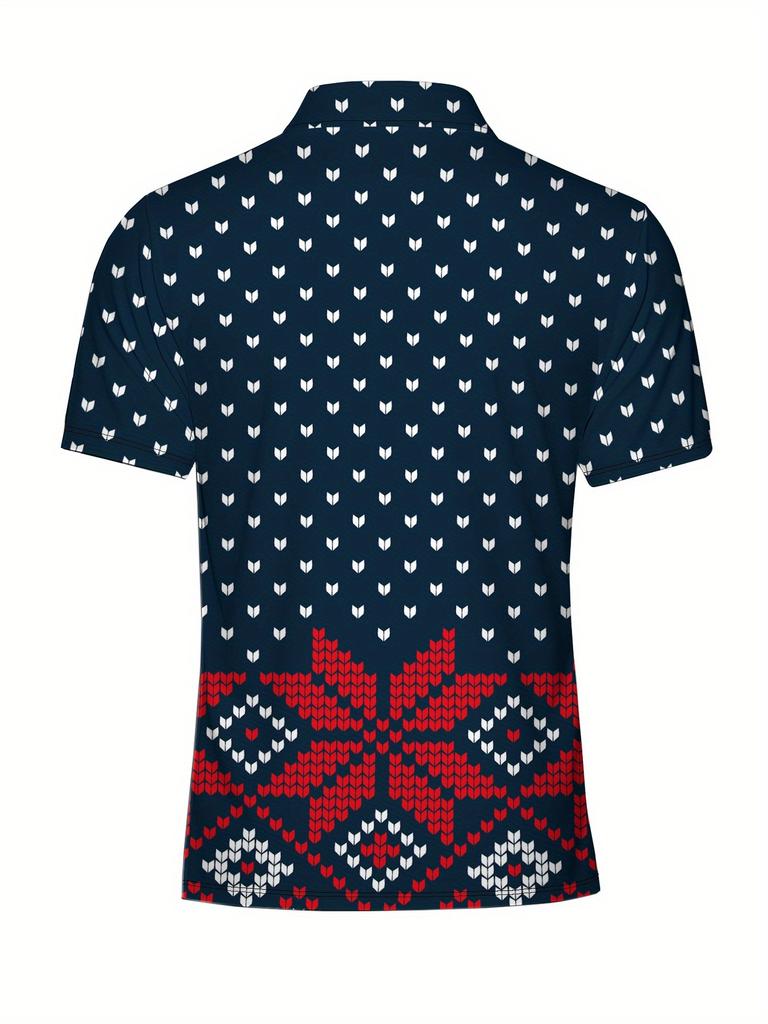 Herre Polo T-skjorte med Krave og Knappelukking - Helkropps Juleprint Knappelukking foran Egnet for Dater, Strandferier, Maskin