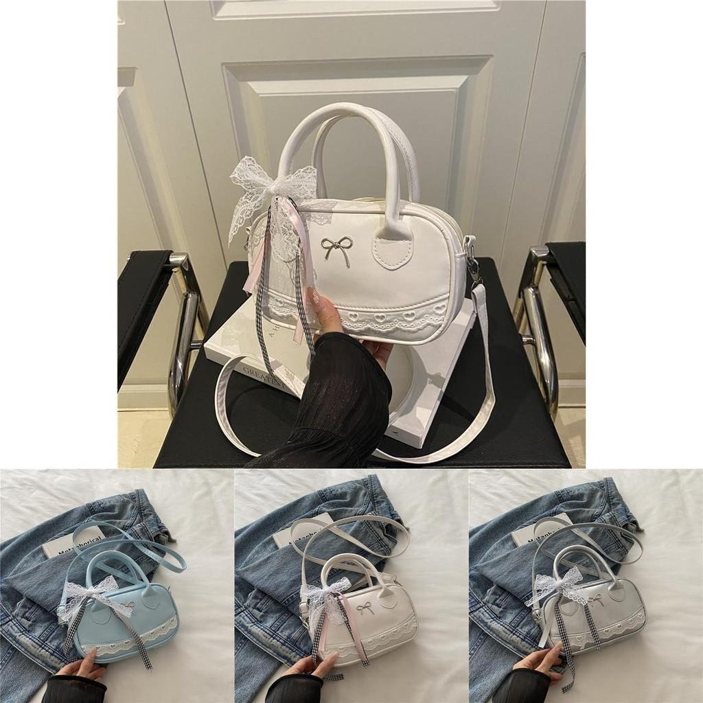 Simple Solid Color Silver Bow And Lace Decoration Women Casual Shoulder Bag For Daily Use