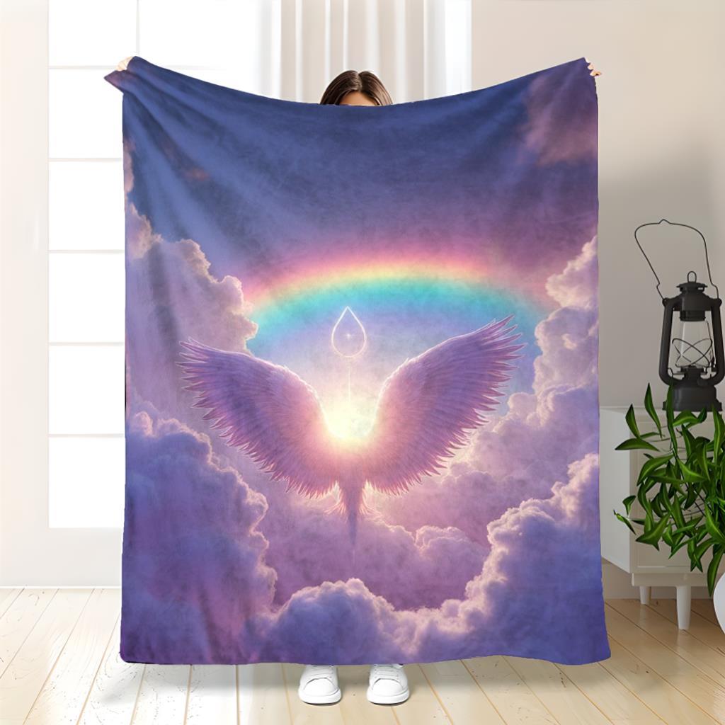 

Angel Wings Rainbow Fleece Blanket Spiritual Art Design Soft Cozy Throw Home Decor for Living Room or Bedroom Gift 40x60 70x100cm28x39in