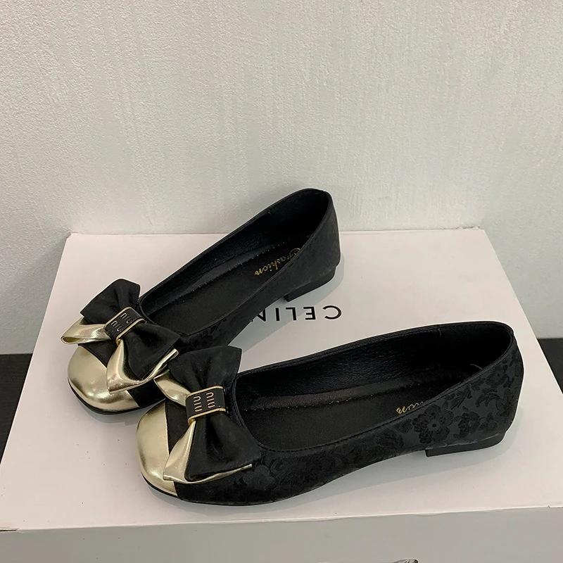 

Модные новые французские банты маленькие кожаные туфли для женщин весна/лето британский стиль модные универсальные рабочие туфли One Step Single для женщин 38 чёрный