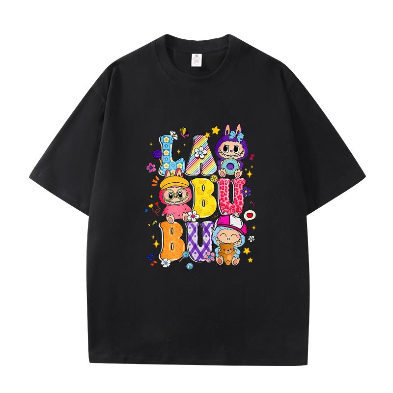 

D06-53 MINISO 2026 Summer High-quality Printed Pure Cotton Shoulder Style Men s and Women s Round Neck Short Sleeved Couple T-shirt 5XL різнокольоровий