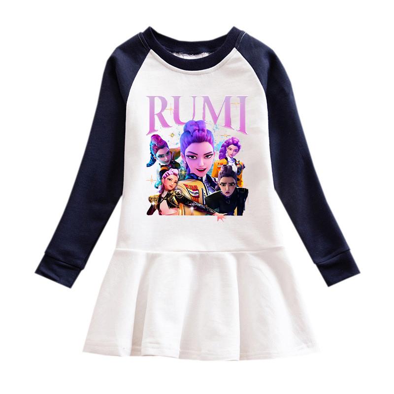 Girls Kpop Rumi Zoey Mira Hunters Print Pleat Fashion Mesh Dress