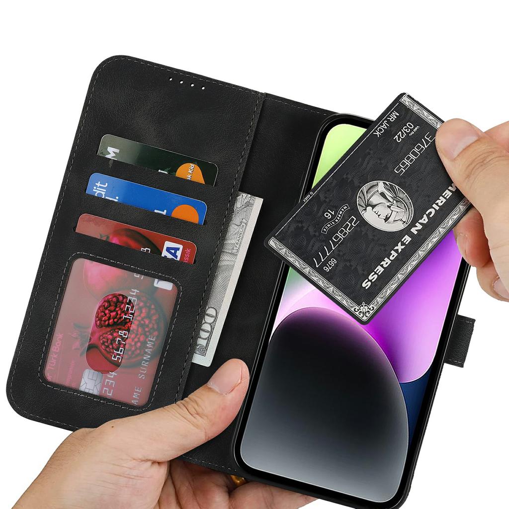 For iPhone 14/13 Wallet Case Double Folded Edge Skin Touch PU Leather Flip Phone Cover