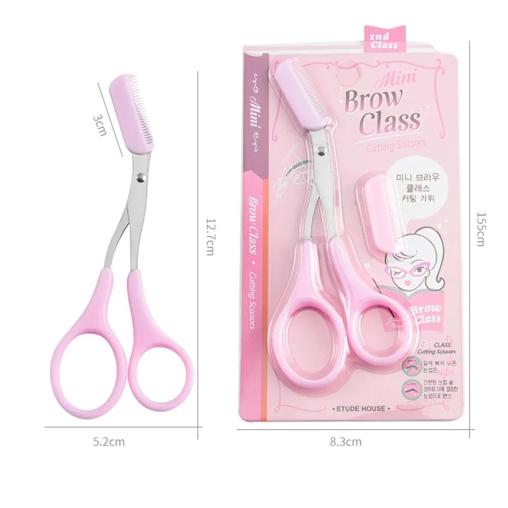 1Pc 3 Colors Stainless Steel Eyebrow Trimmer Scissors with Comb Professional Eyebrow Trimmer Scraper Face Care Tool for Beginner