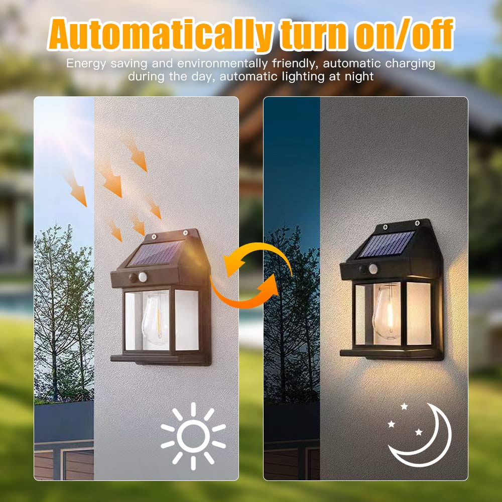 Solar Tungsten Wall Lamp Waterproof Motion Sensor 3 Modes Outdoor LED Light for Patio Courtyard Porch Barn Garage Garden
