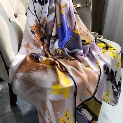 New 100% Natural Real Silk Scarf Women Luxury High Quality Long  Fashion Neckerchief Lady Shawl Wraps Hijab Bandana Scarves