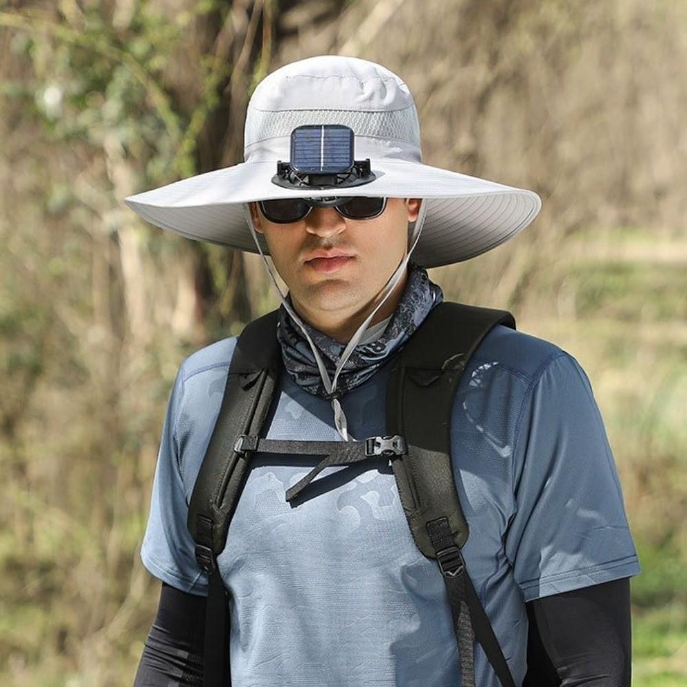 Breathable Sun Hat with Fan UV Protection Summer Fan Visor Cap Fishing Bucket Hat Outdoor Travel