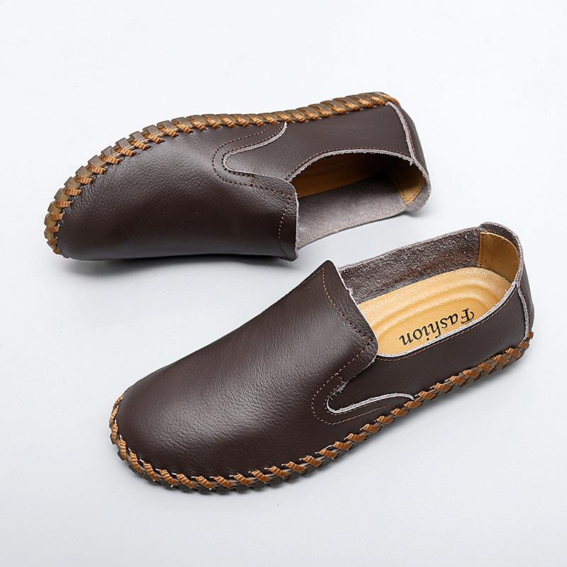 Summer new popular large size men's shoes leather stitching casual shoes men's first layer cowhide foot shoes