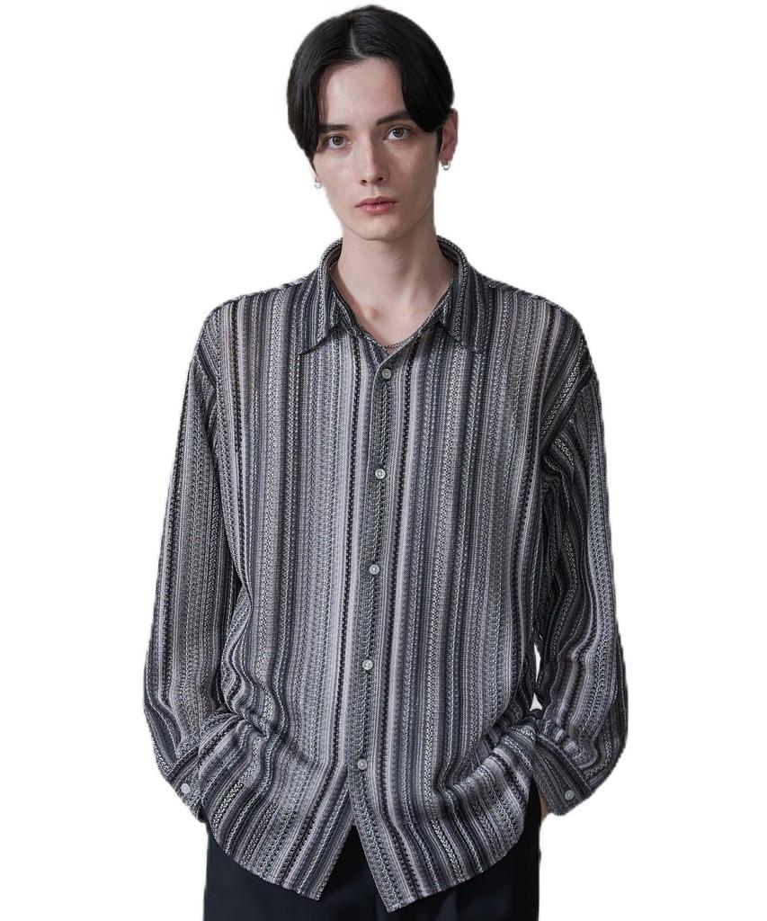 WEGO Striped Mesh Big Long Size Gray Men's Shirt, Sleeve, Summer/Autumn Clothing, Streetwear, Gift, M,