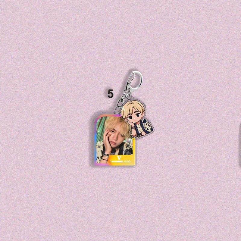 7pcs BTS Character + Cartoon Double Keychain, Laser-framed Pendant, Celebrity Merchandise Support Charm, ARMY Exclusive Merchandise