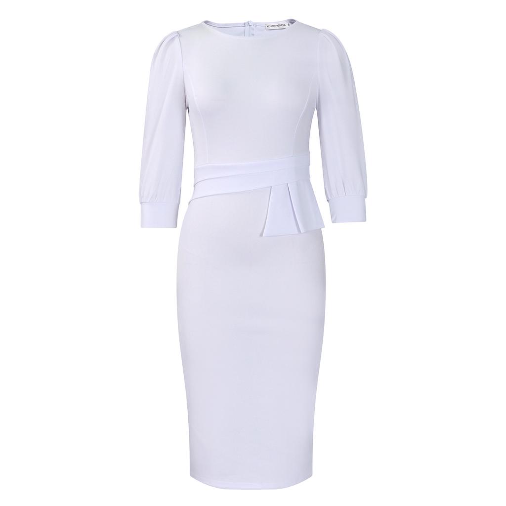 C8612 European and American large size 2026 new fashionable solid color round neck Tongle OL hip-wrapped African dress