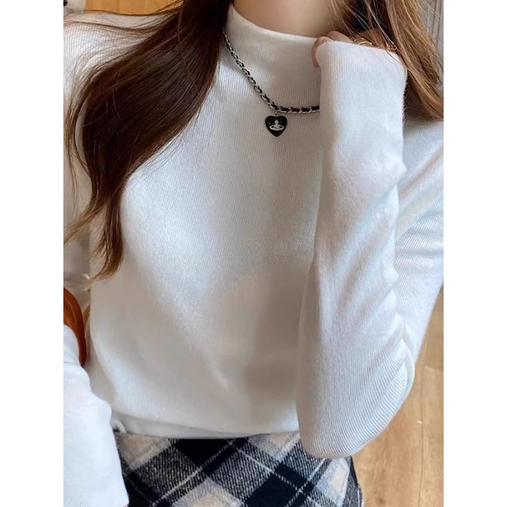 **Soft Knit Long Sleeve Base Layer Women Winter Sweater Korean Style Minimalist Layering Top**