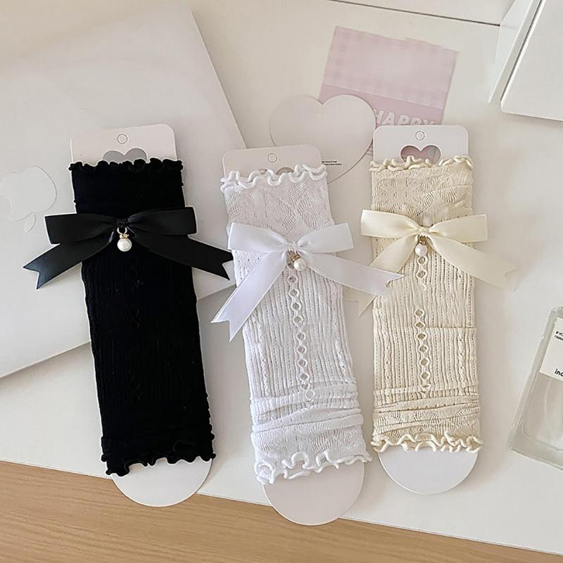 Women's Bows Leg Warmer Sweet Ruffle Lace Leg Sleeves Summers Thin Leg Sleeves