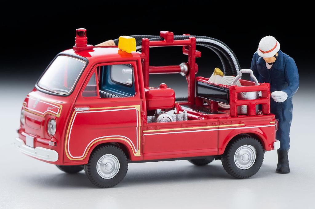 Tomikarama Vintage 164 LV-68c Subaru Sambar Pump Fire Engine Completed Product Diecast Mini Car + ABSPVC DollAccessories Set