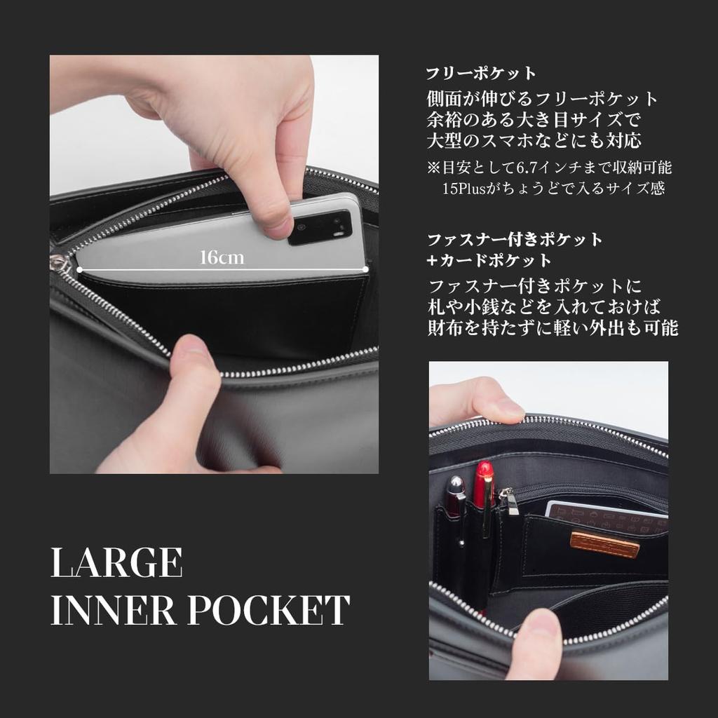 Second Wide Opening Clutch YKK Formal Cowhide Vinyl Black [Dom Teporna] Men's Bag, Bag, Zipper, Business, Occasions, Handbag, Leather, Leather,