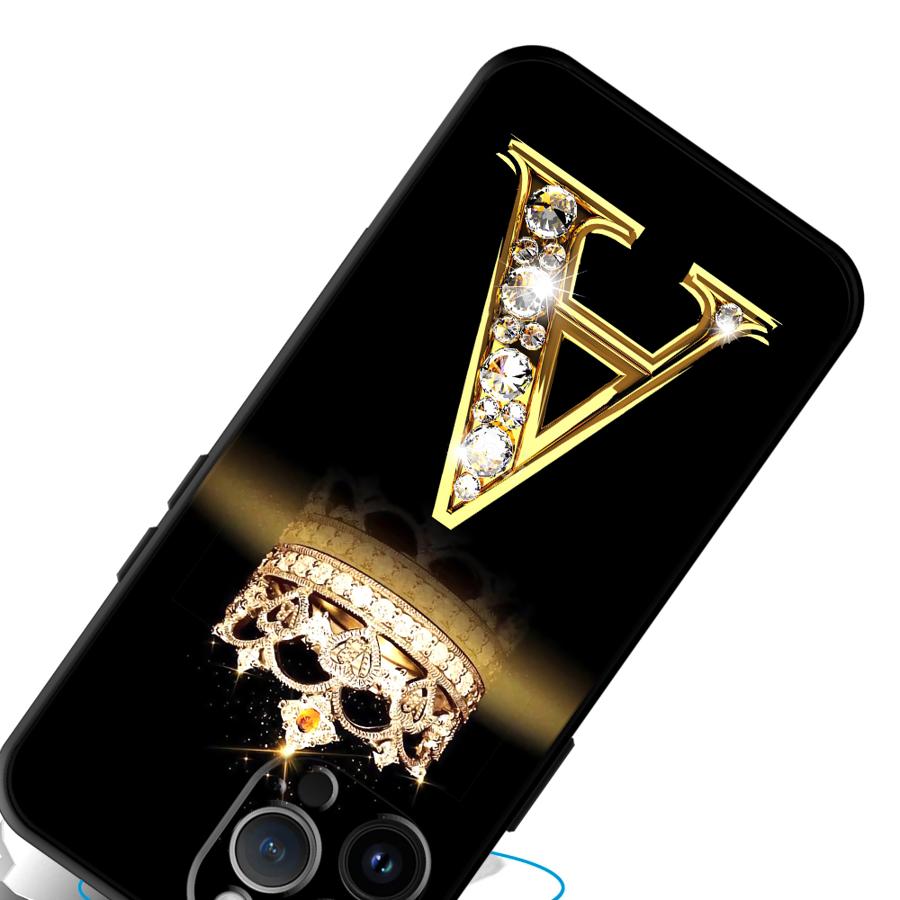 Diamond Crown Letter Capa Phone Case for iPhone 16 15 14 13 12 11 Plus 16 15 14 13 12 11 Pro Max 13 12 Mini XS Max 7 8 16e Cover