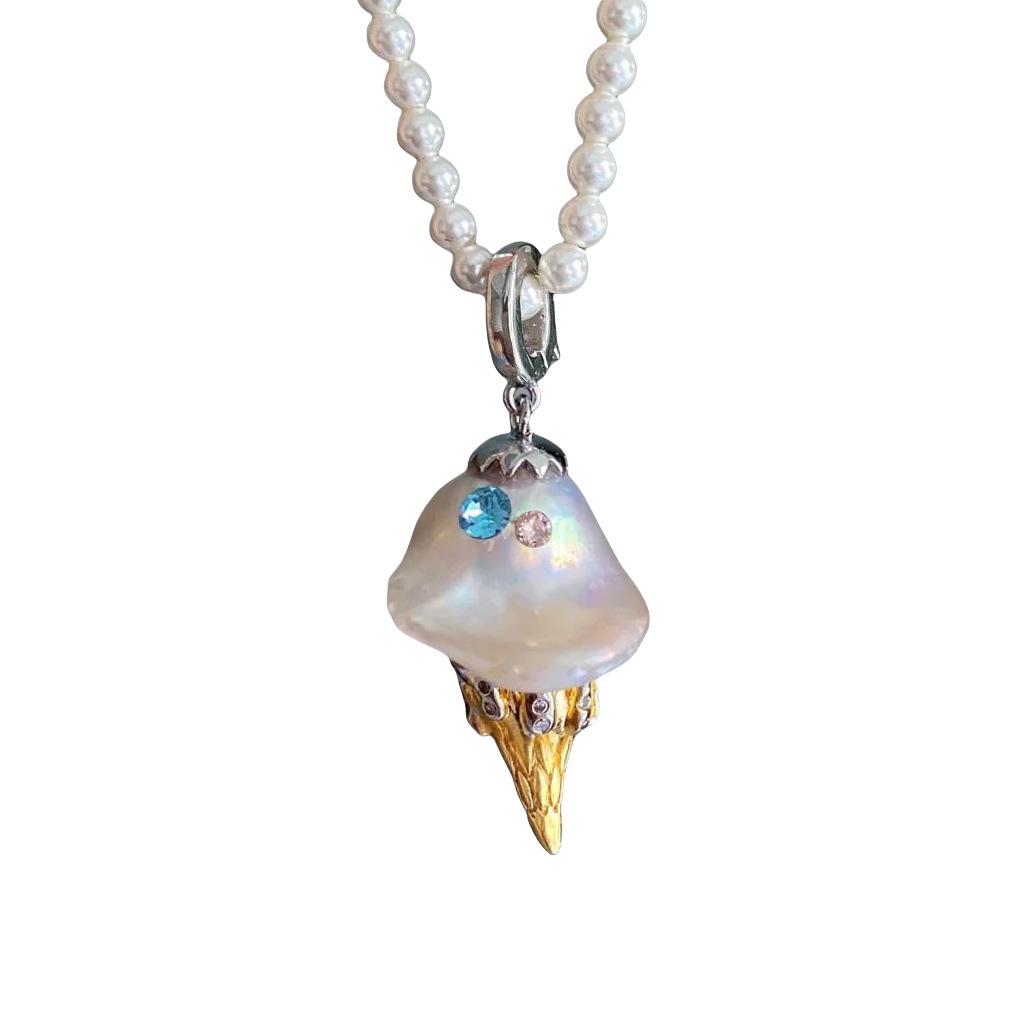 Fashion Pearl Chain Ice Cream Necklace Women'S Light Luxury Niche Design Clavicle Chain Jewelry
