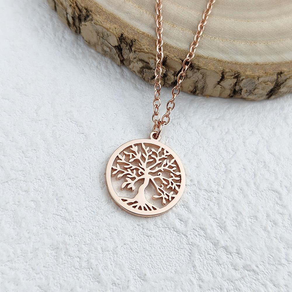 Fashionable and Simple Stainless Steel Gold-plated Necklace, Silver Tree of Life O-shaped Chain, Rose Gold Women's Necklace