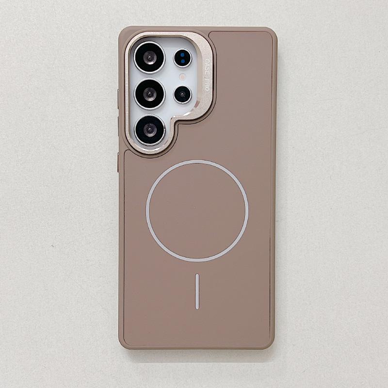 For Magsafe Magnetic Luxury Solid Color Liquid Silicone Lens Bracket Phone Case For Samsung S25 Ultra S24 Ultra Bumper Cover