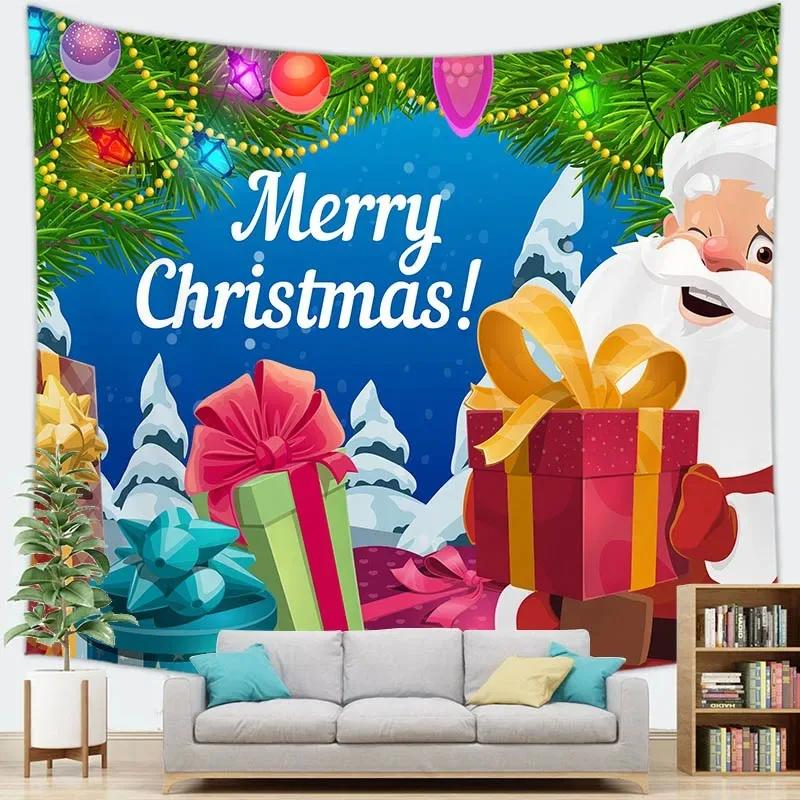 Christmas Cartoon Santa Claus Tapestry Bedroom Living Room Home Christmas Decoration Tapestry