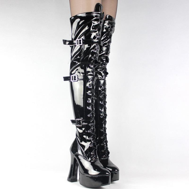 Fashion FHC12cm Chunky High Heels Women Thigh Boots,Erotic Platform Botas,Night Club Stage Jazz Dance Shoes,Black,Red,Pink,Custom Colors