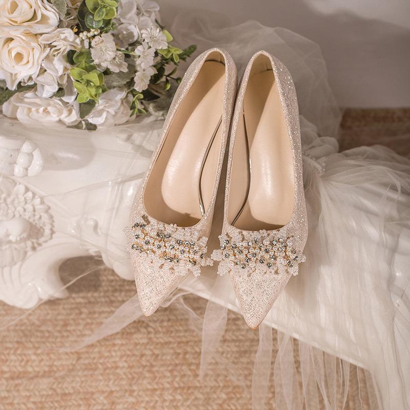 Fashion Low-heeled Temperament Single Shoes for Women 2025 Spring and Autumn Thick Heel Soft Sole Pointed Toe Shallow Mouth
