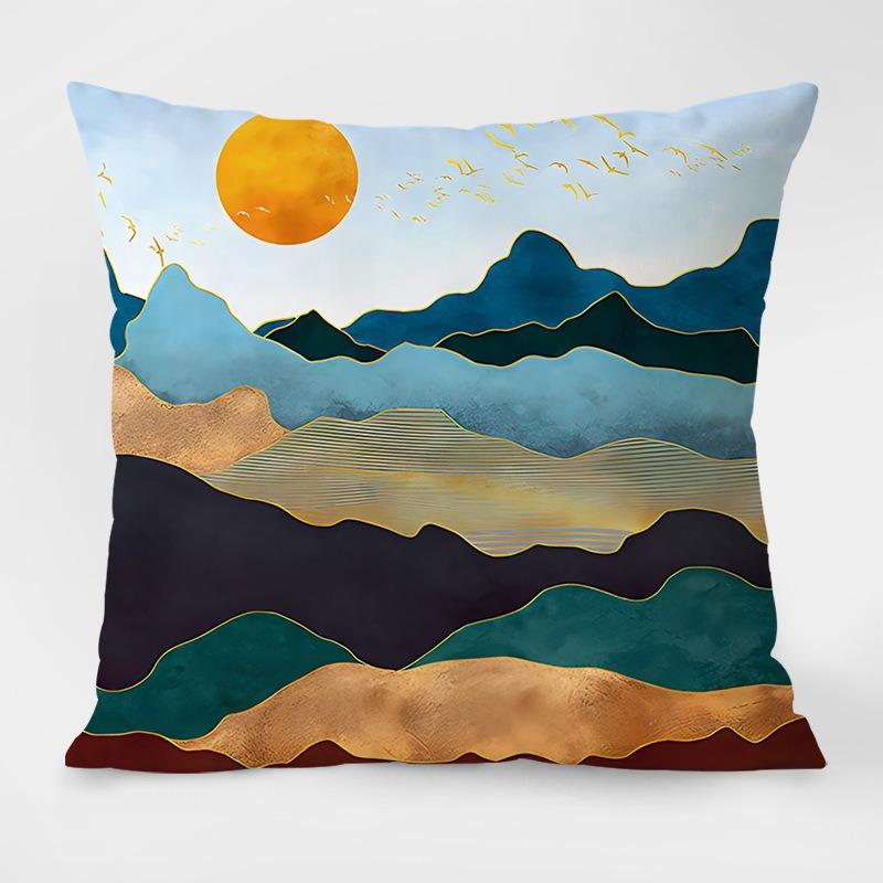 Chinese Style Mountain Pattern Decorative Pillowcase Living Room Bedroom Square Cushion Pillowcase