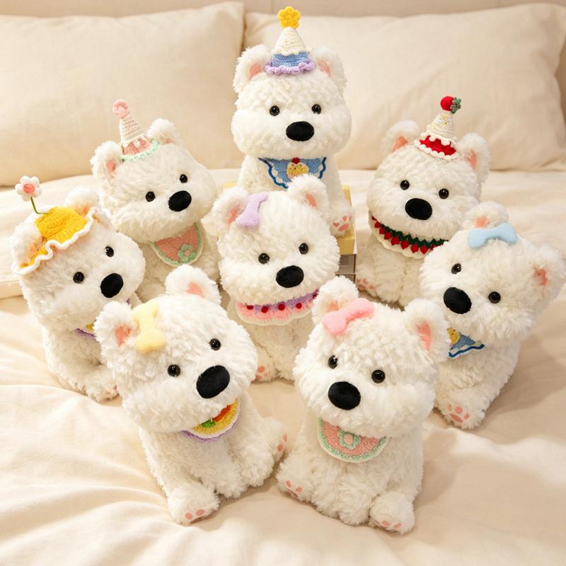 West Highland White Terrier Plush Toys White Dog Stuffed Doll Adorably Room Decor Toys Accompany Sleep Toy Kids Birthday Gifts