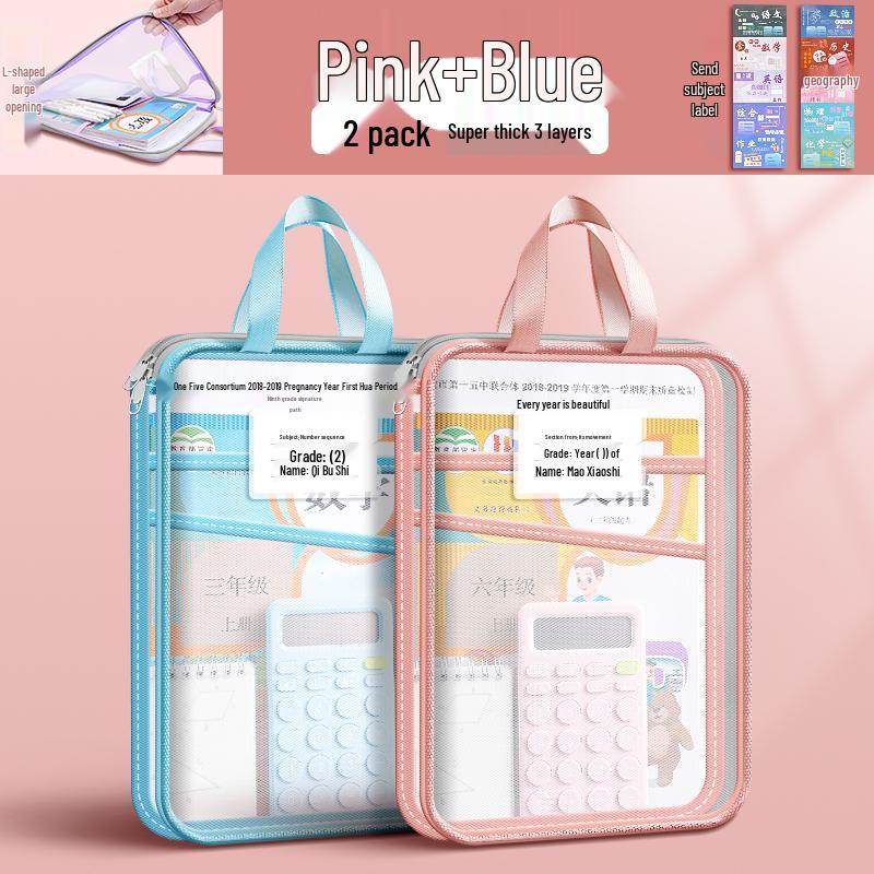 Transparent L-Shaped Mesh Zip Bag for Elementary Students