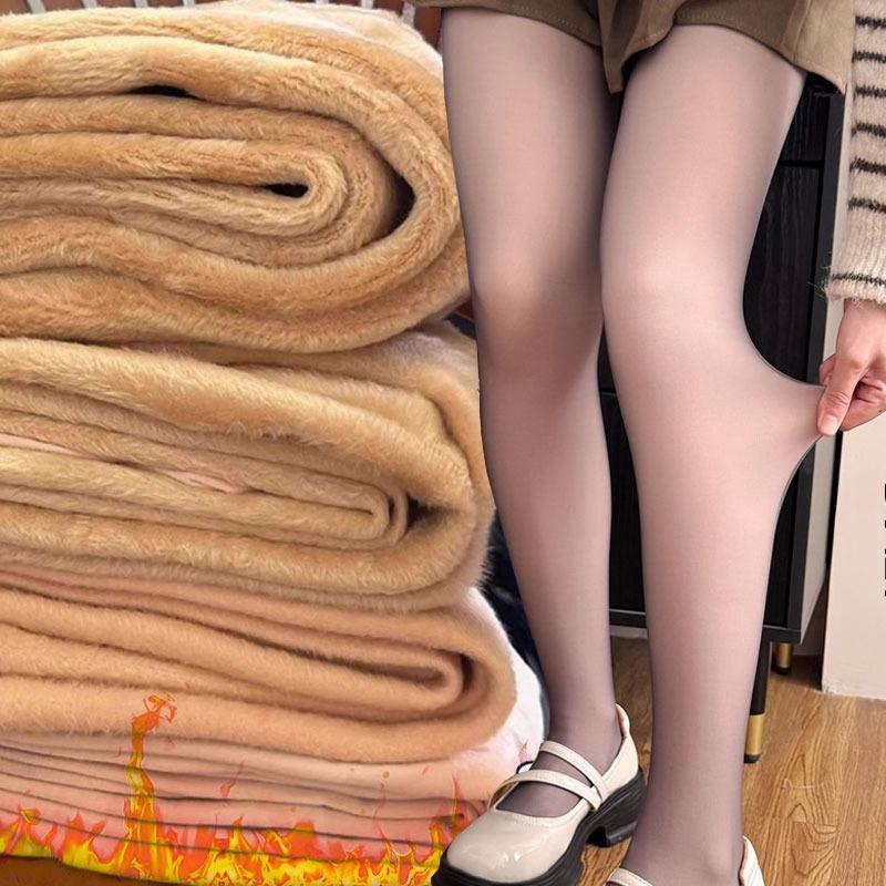 Fleece Velvet Thermo Stockings Winter High Waist Elastic Slim Translucent Pantyhose Thicken Thermal Tights Leggings