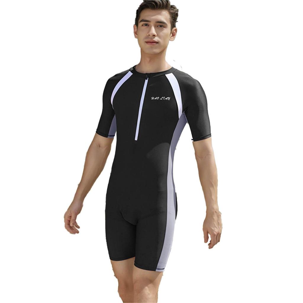 Schnelltrocknender konservativer Herren-Einteiler-Badeanzug mit Sonnenschutz