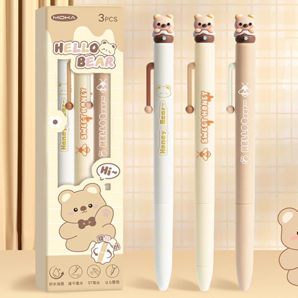 

3 шт. Гелевая ручка с черными чернилами 0,5 мм Быстросохнущая шариковая ручка Новый пишущий инструмент Школа Офис Bear