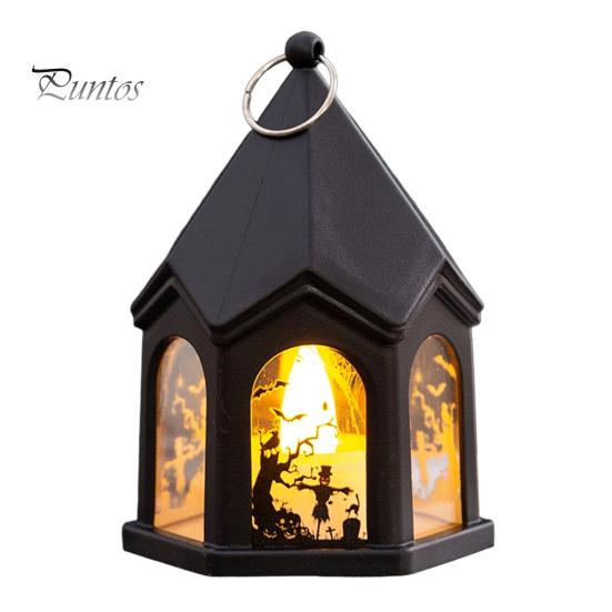 Spooky Table Centerpieces Halloween Pumpkin Lantern, Gothic House Shape LED Flickering Candle Light Plastic Decorative Lights for Party, Centerpieces,
