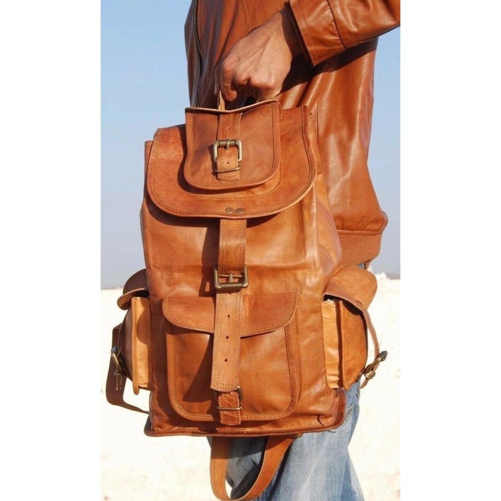 Men's Laptop Brown Travel Vintage Leather Bag Genuine Backpack Rucksack 16'' New