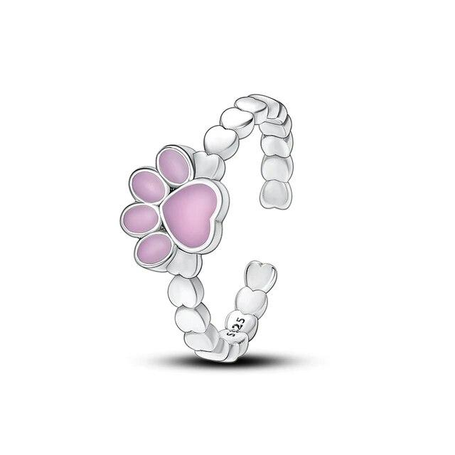 Nastavitelný otevřený prsten Pave Zirkon Roztomilý růžový Cat Plata Stříbrná barva Prsteny Dámské Šperky Prsteny Dárek pro přítelkyni