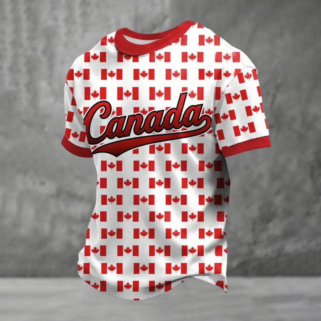 Men's Canadian Football Graphic Short Sleeve T-Shirt for Fan Celebration Breathable Cotton Neck
